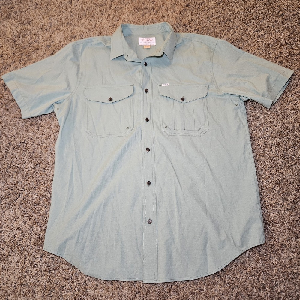 Filson Shirt Mens Size Large Granite Green Short Sleeve Button Down Pockets